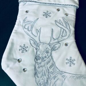 Christmas Farmhouse Deer Embroidered Holiday Stocking